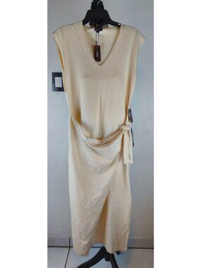 Express Sweater Dress M Women Ivory Knit Sleeveless V-Neck Side Tie Midi NWT